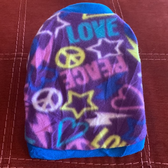 🆕Fleece Dog Sweater:Peace and Love Purple with Azure Blue- Size Small - Picture 3 of 4